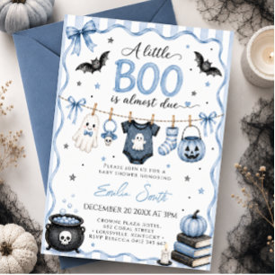 Blue Little Boo Halloween Boy Baby Shower Invitation