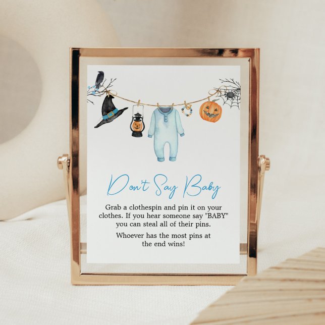 Blue Little Boo Halloween Don't Say Baby Poster (Halloween Baby Clothes Baby Shower Don't Say Baby Sign)