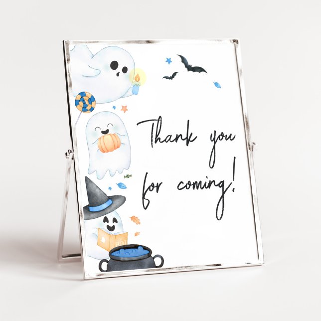 Blue Little Boo Halloween Thank you for Coming Poster (Blue Little Boo Baby Shower Thank you for Coming Sign)