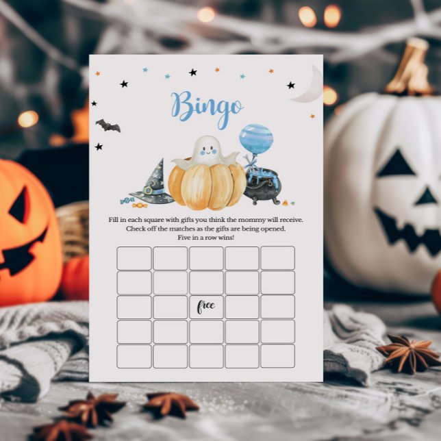 Blue Little Boo Pumpkin Baby Shower Bingo Game (Pumpkin Halloween Baby Shower Bingo Game)