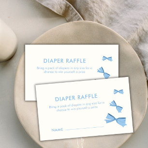 Blue Little Bow Boy Diaper Raffle Baby Shower  Enclosure Card