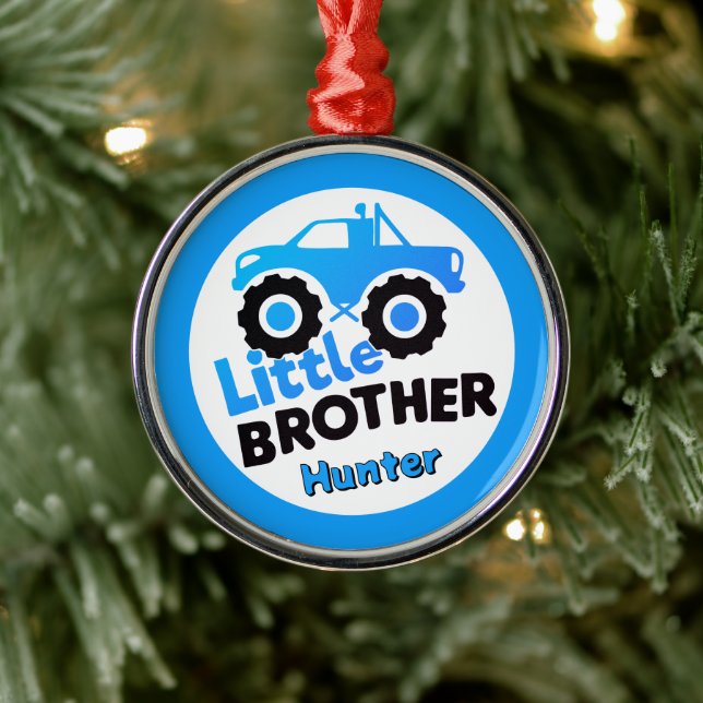 Blue Little Brother Monster Truck Custom Name Metal Tree Decoration (Tree)