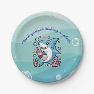 Blue Little Bubbly Boba Shark Custom Paper Plate