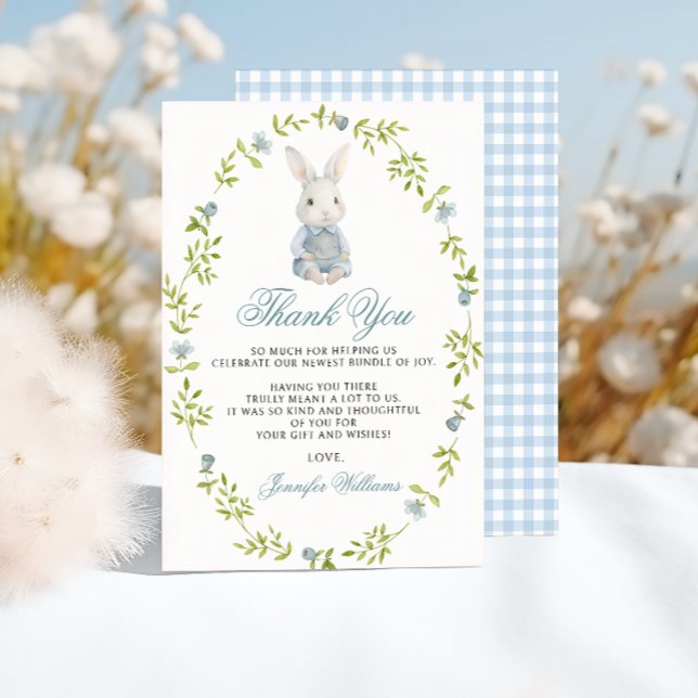 Blue Little Bunny Spring  Baby Boy Shower Thank You Card (Creator Uploaded)