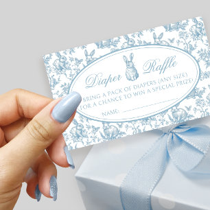 Blue Little Bunny Toile Spring Baby Diaper Raffle  Enclosure Card