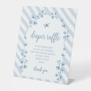 Blue little butterfly baby boy diaper raffle sign