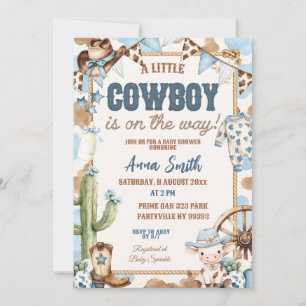 Blue Little Cowbow On The Way Baby Shower Invitation