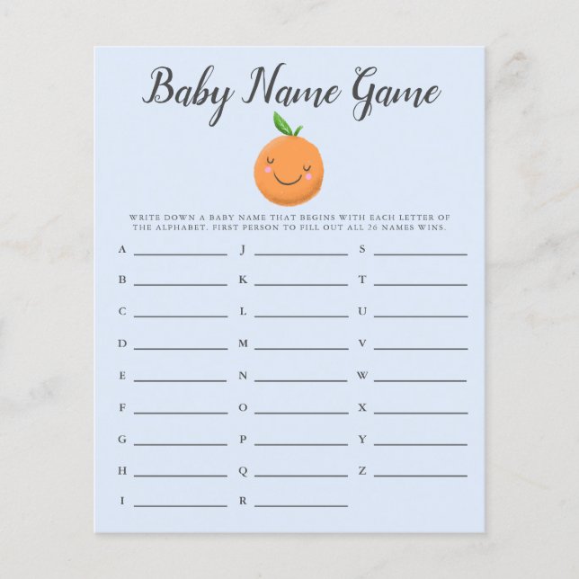 Blue Little Cutie Baby Name Shower Game (Front)