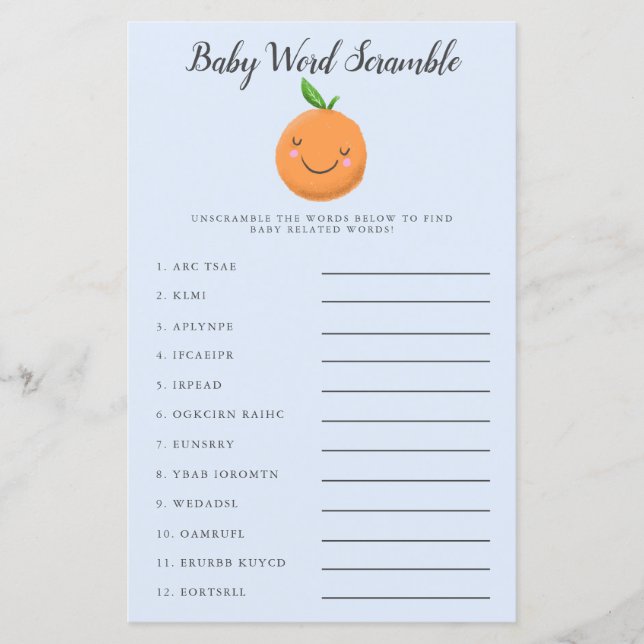 Blue Little Cutie Baby Word Scramble Game (Front)