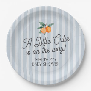 Blue Little Cutie On The Way Citrus Baby Shower Paper Plate