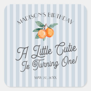 Blue Little Cutie Pastel Citrus Birthday Envelope Square Sticker