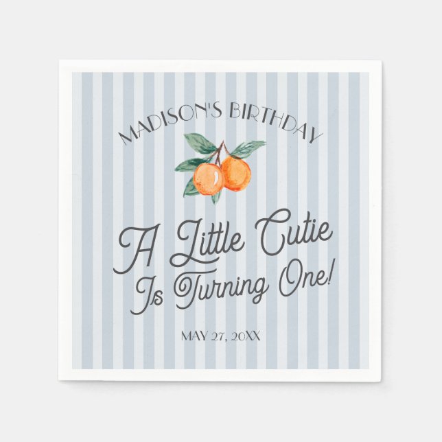 Blue Little Cutie Pastel Citrus Birthday Party Napkin (Front)
