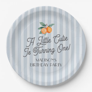 Blue Little Cutie Pastel Citrus Birthday Party Paper Plate