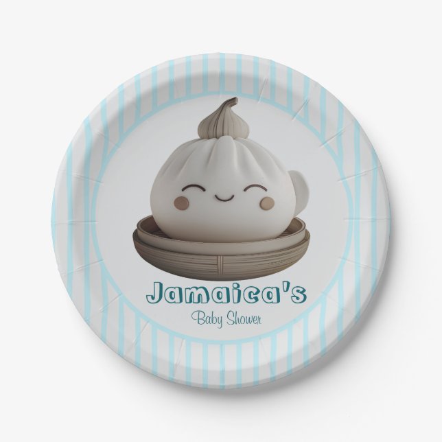 Blue Little Dumpling Baby Shower  Paper Plate (Front)