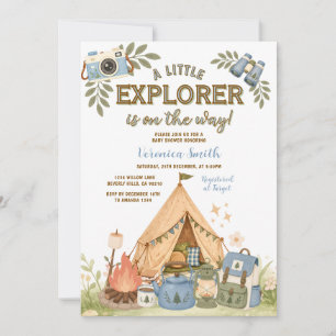 Blue Little EXPLORER is on the way Boy Baby Shower Invitation