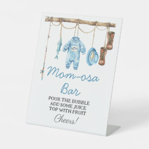 Blue Little Fisherman Mum-osa Bar Baby Shower Pedestal Sign