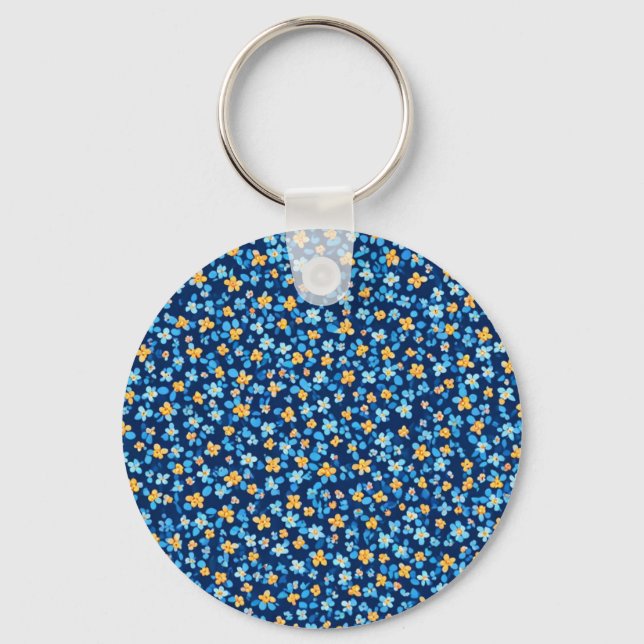Blue Little Flowers Pattern Key Ring (Front)