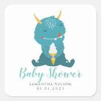 Blue Little Monster baby shower Classic Round Stic