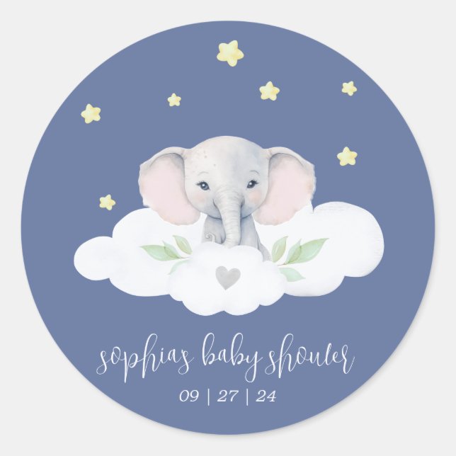 Blue Little Peanut Boy Elephant Baby Shower Classic Round Sticker (Front)