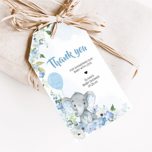 Blue Little Peanut Elephant Baby Shower Favour Tag (Blue Little Peanut Elephant Balloon Baby Shower Favor Tags)