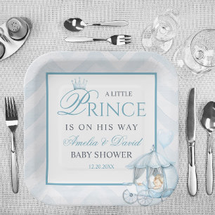 Blue Little Prince Party Crown & Carriage Paper Plate