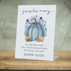 Blue Little Pumpkin Baby Boy Shower Guess How Many Pedestal Sign