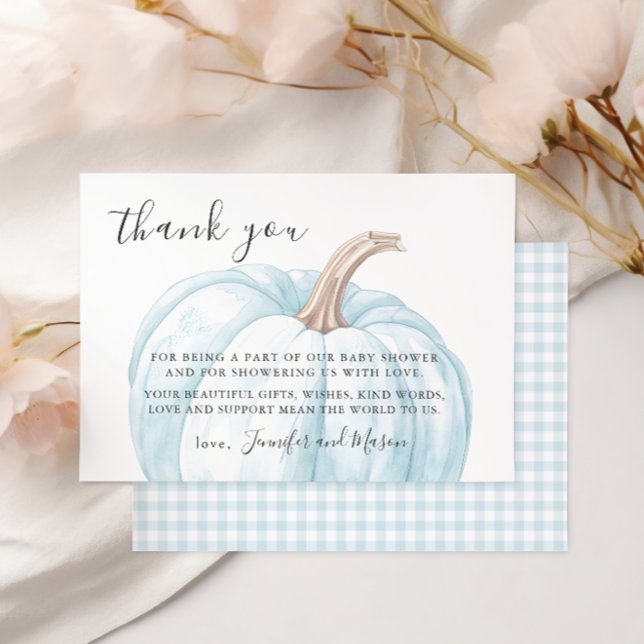 Blue Little Pumpkin Baby Boy Shower Thank you card (Creator Uploaded)