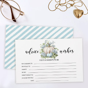 Blue little pumpkin baby shower advice wishes card