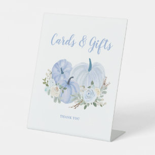 Blue Little Pumpkin Baby Shower Cards Gifts Pedestal Sign