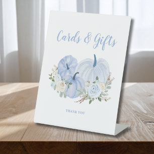 Blue Little Pumpkin Baby Shower Cards Gifts Pedestal Sign