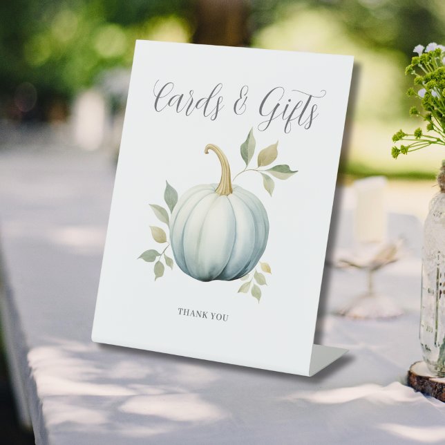 Blue Little Pumpkin Baby Shower Cards Gifts  Pedestal Sign (Creator Uploaded)