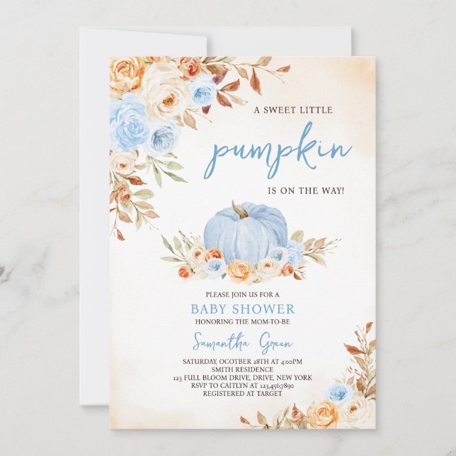 Blue Little Pumpkin Baby Shower Invitation (Front)