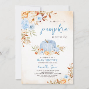 Blue Little Pumpkin Baby Shower Invitation