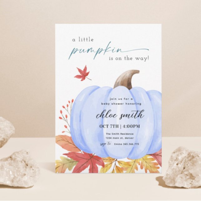 Blue Little Pumpkin Baby Shower Invitation (Creator Uploaded)