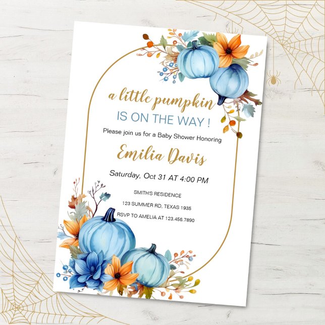 Blue Little Pumpkin Baby Shower Invitations (Creator Uploaded)