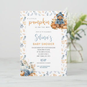 Blue Little Pumpkin Baby Shower Invite, Fall Theme Invitation