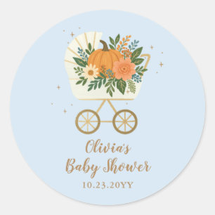 Blue Little Pumpkin Baby Shower Round Sticker Fall