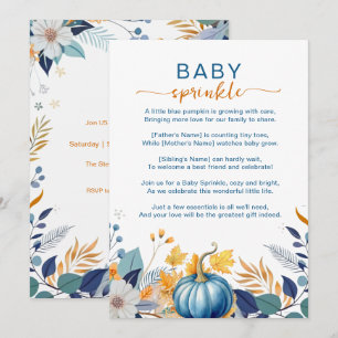 Blue little pumpkin baby sprinkle invitation