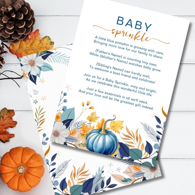 Blue little pumpkin baby sprinkle invitation (Creator Uploaded)