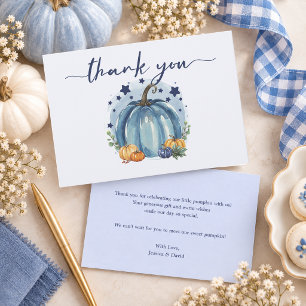 Blue Little Pumpkin Boy Baby Shower Thank You Card
