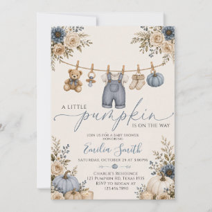 Blue Little Pumpkin Clothesline Baby Shower Invitation