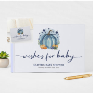 Blue Little Pumpkin Fall Autumn Boy Baby Shower Guest Book
