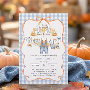 Blue Little Pumpkin Fall Baby Shower Invitation