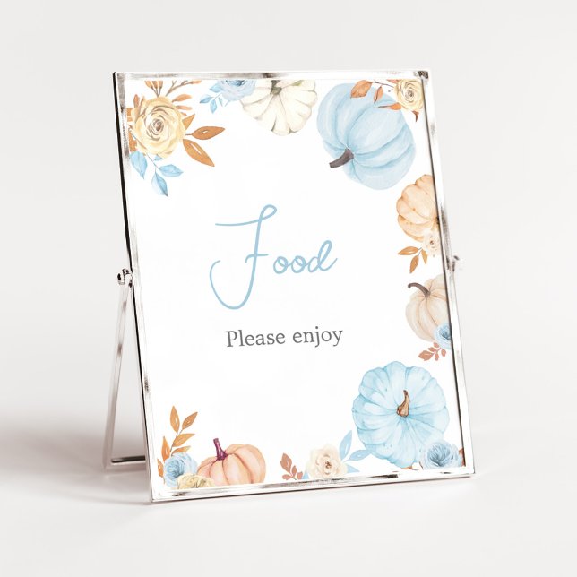 Blue Little Pumpkin Fall Food Sign (Boy Little Pumpkin Fall Baby Shower Food Sign)