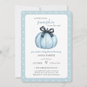 Blue Little Pumpkin Polka Dots Baby Shower Invitation