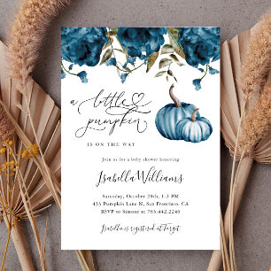 Blue Little Pumpkin Rustic Boy Baby Shower Invitation