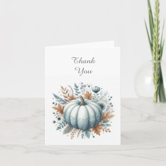 Blue Little Pumpkin Thank You Note Card (Front)