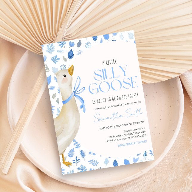 Blue Little Silly Goose Baby Shower Invitation (Blue Little Silly Goose Baby Shower Invitation)
