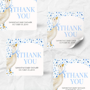 Blue Little Silly Goose Baby Shower Square Sticker