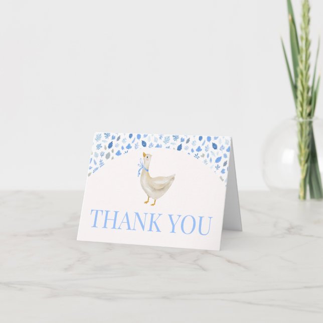 Blue Little Silly Goose Baby Shower Thank You Card (Front)